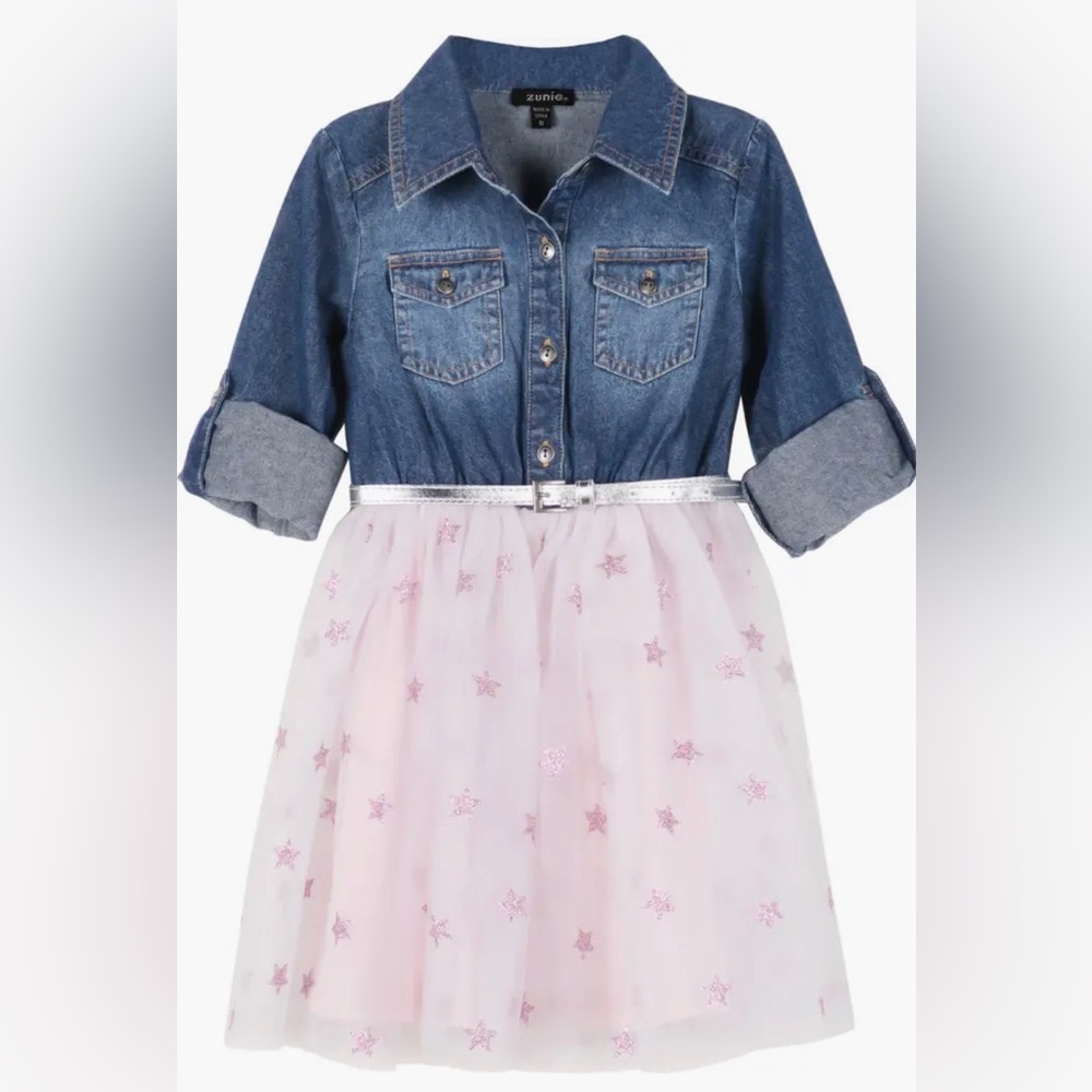 Kids' Denim Bodice Star Tulle Skirt Dress